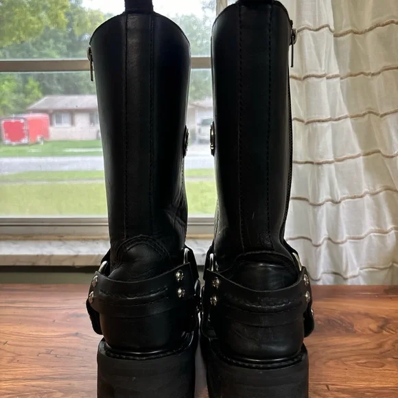 🍁Wicked Road Warrior Texas Black Leather Mid Calf Zip Up Biker Boots Homber Sz9 - Picture 4 of 8